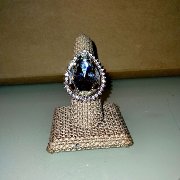 Jewelry - Crystal Pave Trim Teardrop Gold tone Stretch Ring